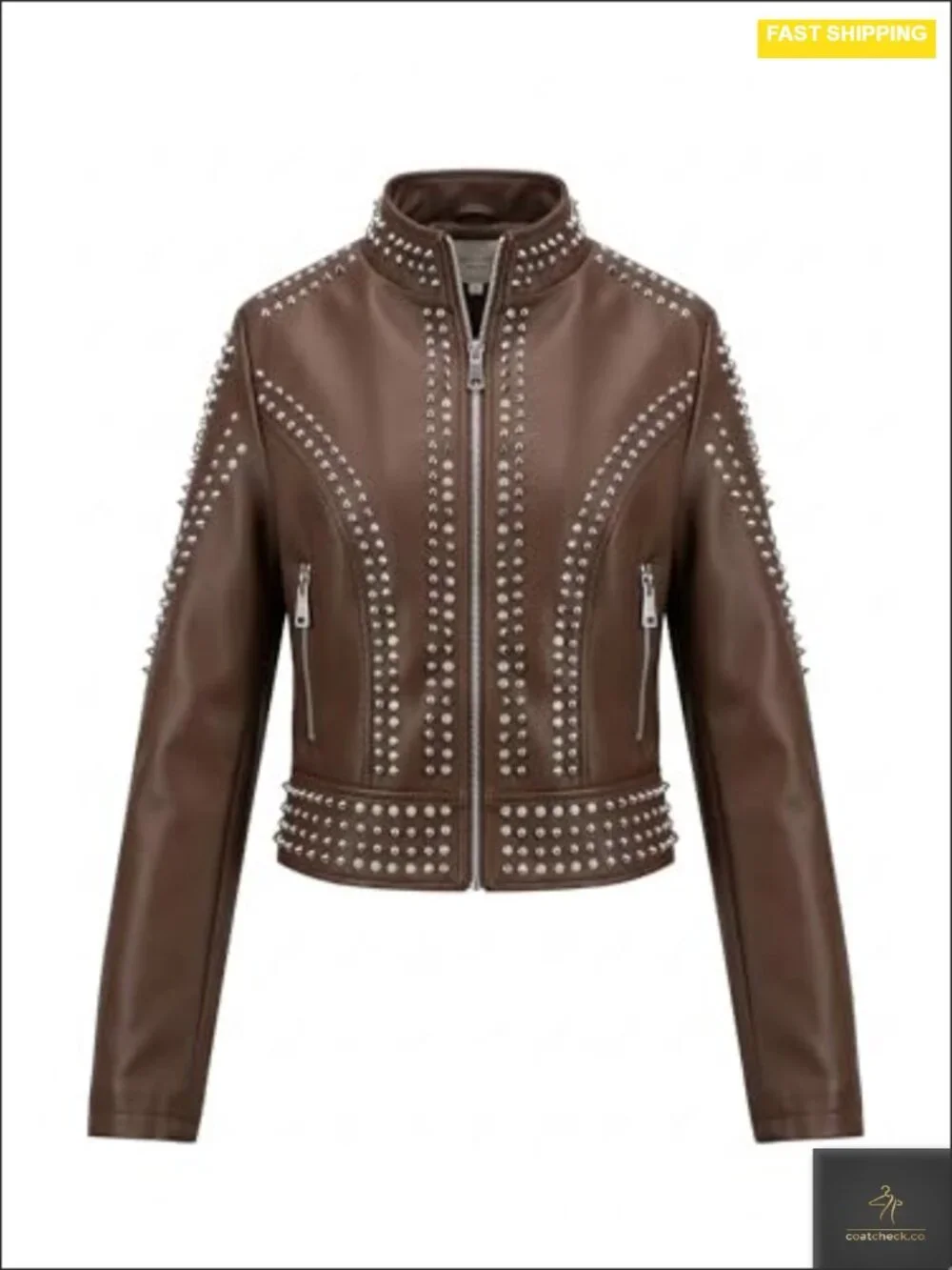 Women's Faux Leather Moto Studded Rivet Casual Jacket
